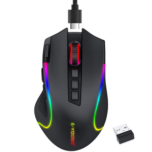 Mouse Gaming TERPORT S500 Inalámbrico Óptico RGB con 9 Botones Programables y 8000 DPI