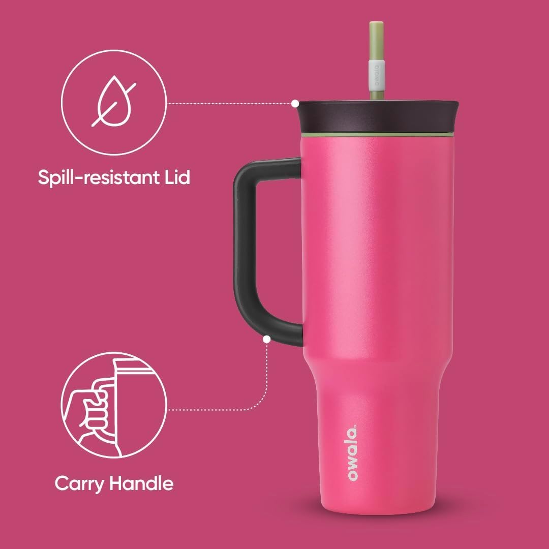 Vaso de Viaje Owala Rosa Triple Capa Aislada 40 oz con Tapa Antiderrames