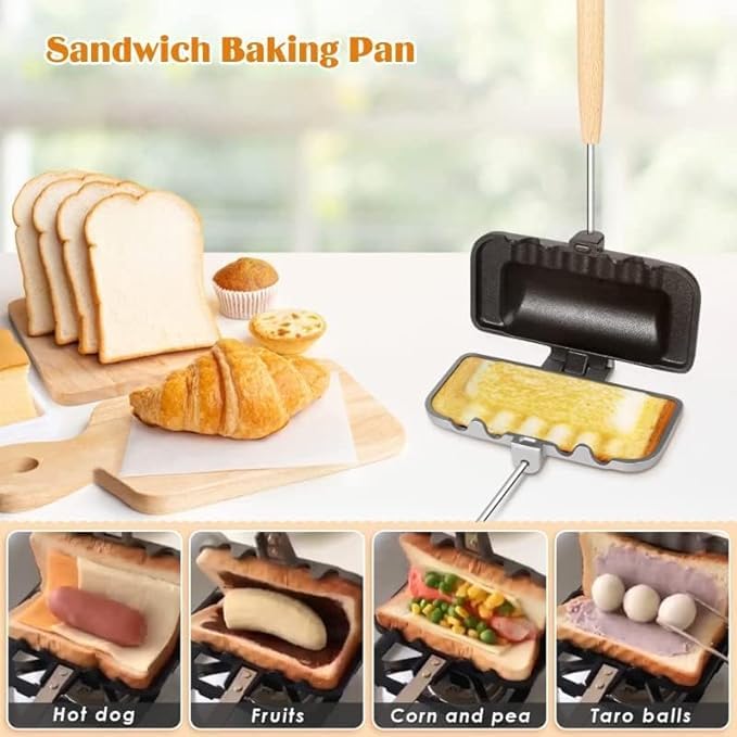 Generic Sandwichera 4w1h, Sandwichera 4w1h Hot Dog, Sandwichera para desayuno, Sartén de doble cara, Sartén antiadherente para sándwich, Máquina para hacer panqueques Herramientas de cocina (Negro)