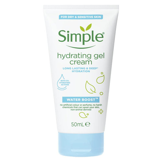 Simple Face Moisturizer Gel Cream for Sensitive Skin. Water Boost Ultra Light Refreshing Formula, with Minerals and Plant Extract. 1.69 Ounce, Pack of 6