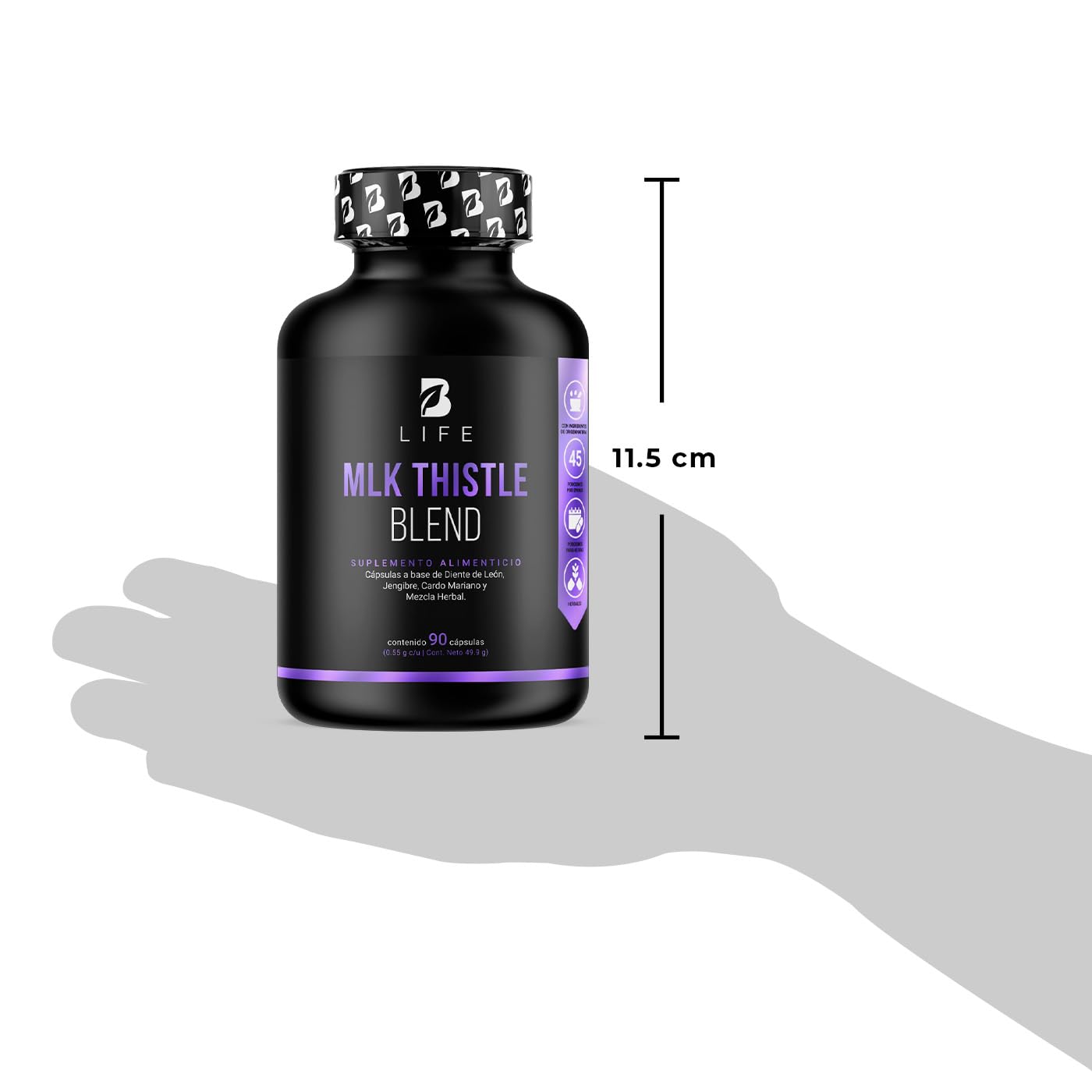 Cardo Mariano 90 cápsulas 1100 mg por porción. Hoja de Diente de León, Raíz de Jengibre y Mezcla Herbal. Ingredientes naturales. Mlk Thistle Blend B Life.