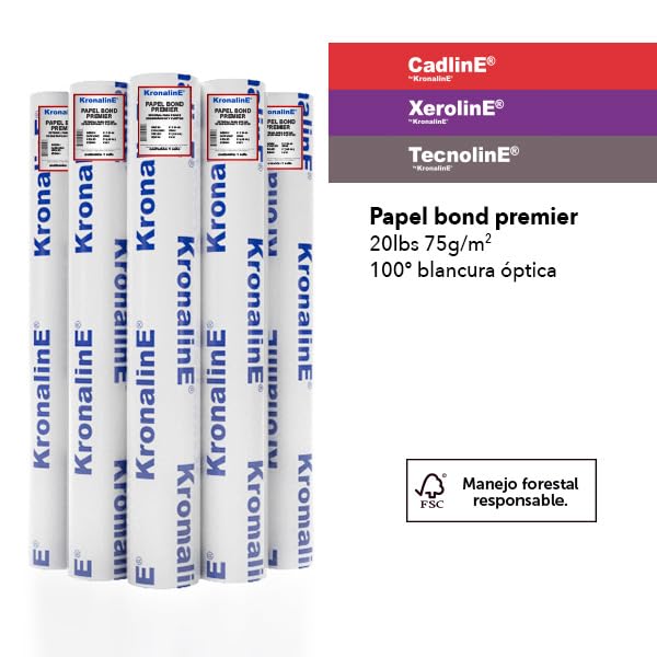 Papel Bond Premier Blancura Óptica 0.61x50m RL 75g/m2 20lbs Paquete 5 Rollos