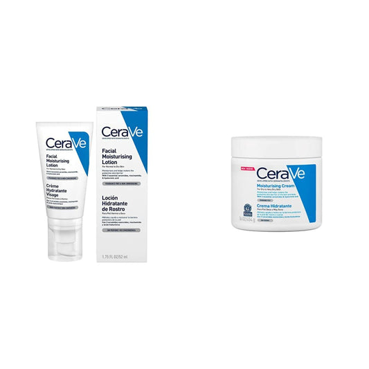 CeraVe Loción Hidratante de Rostro |52ml| Hidratante facial de noche con textura ultraligera + Crema Hidratante |454gr| Hidrante diario para rostro y cuerpo