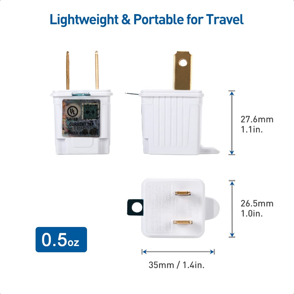 Cable Matters - Paquete de 3 adaptadores de 2 clavijas a 3 clavijas, adaptador de enchufe 3P a 2P - Convierte una toma de 2 clavijas para soportar enchufes de 3 clavijas, blanco