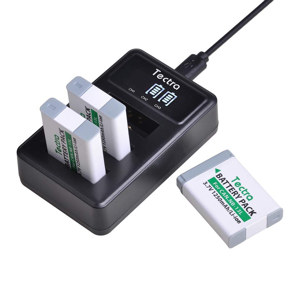 Batería Tectra NB-13L y Cargador LED USB Canon Negro Paquete Doble