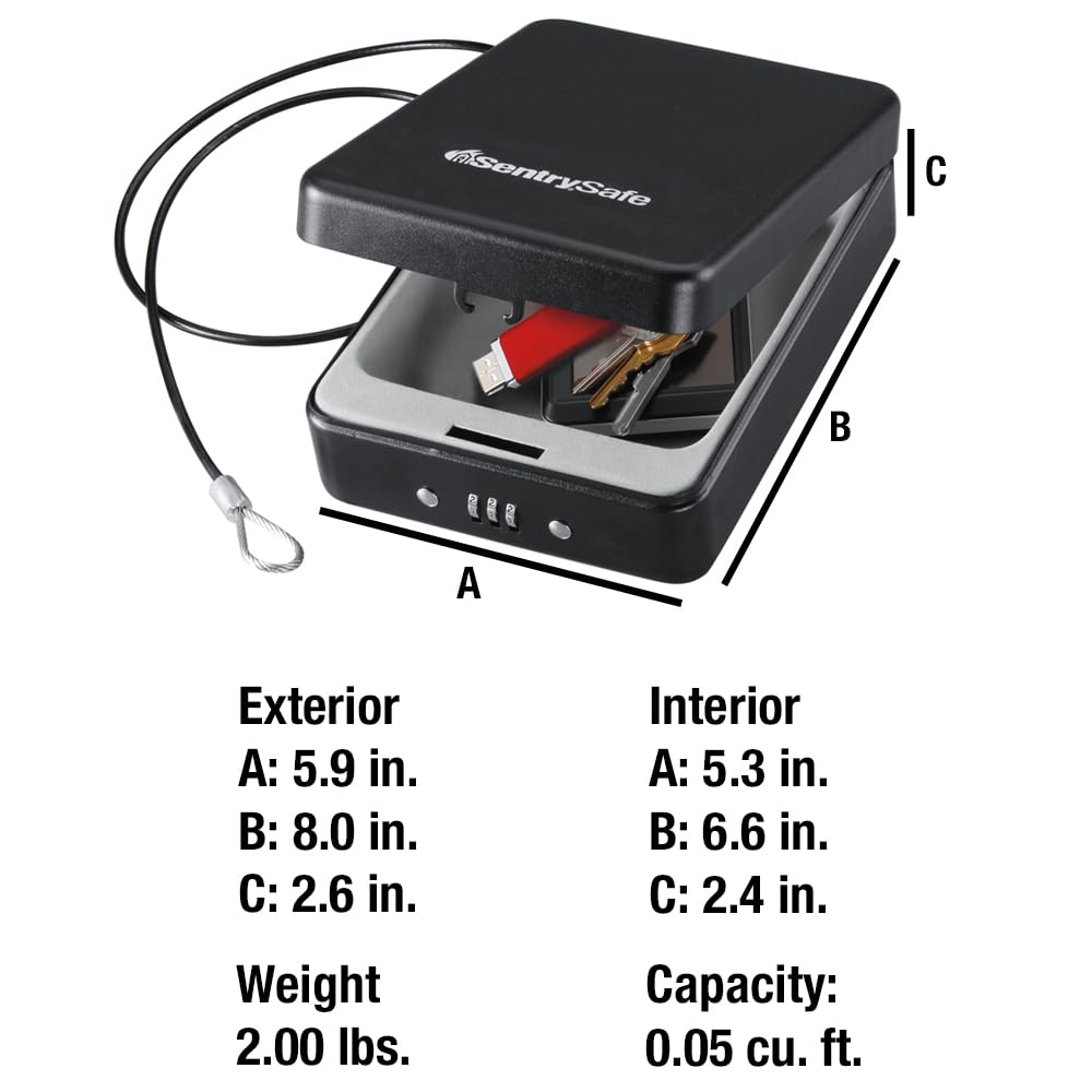 Caja Fuerte Portátil SentrySafe Negro con Cerradura de Combinación para Viaje y Recámara