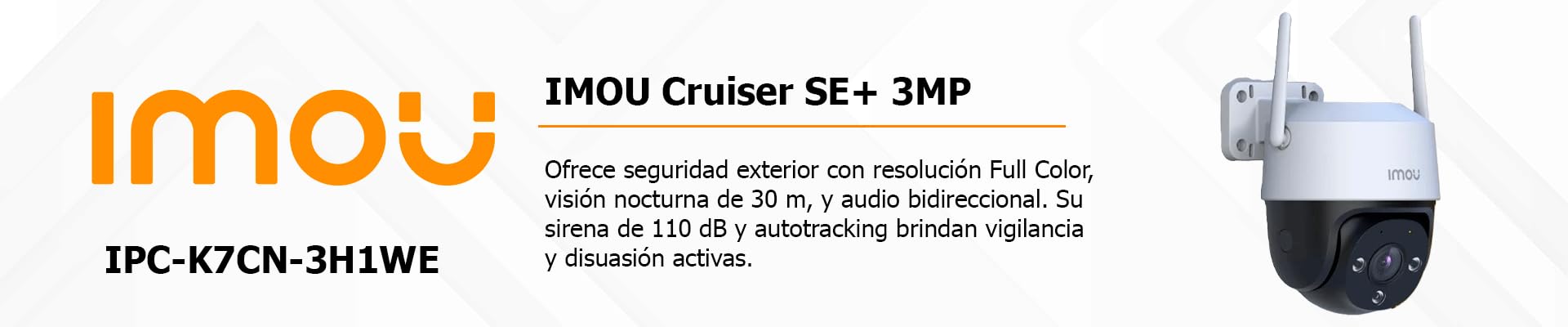 Imou Cámara IP PT de 3MP con WiFi Ofrece Full Color, Audio bidireccional, 30m, micrófono y Altavoz, disuasión Activa Sirena 110dB, autotracking, Ranura MicroSD e IP66.