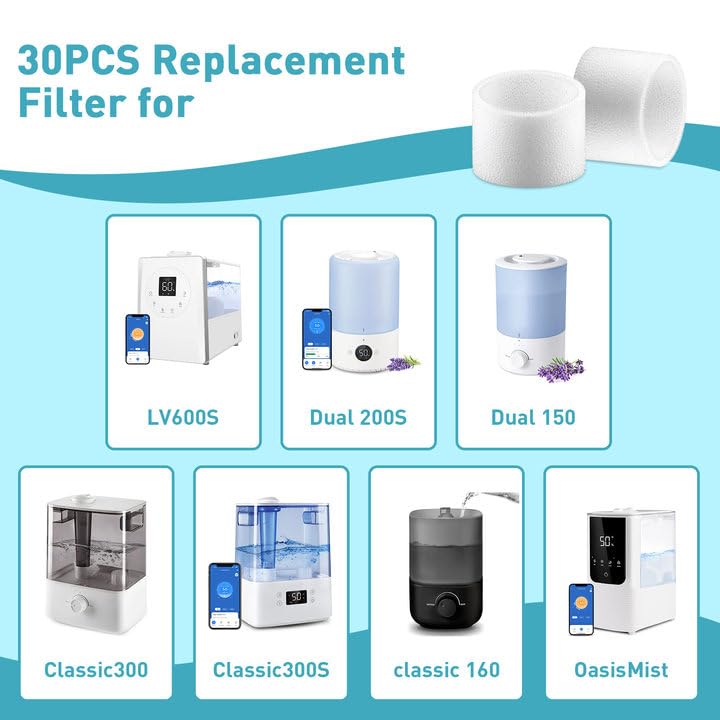Filtros Humidificadores LEVOIT Eficiencia Alta Compatibles Paquete de 30