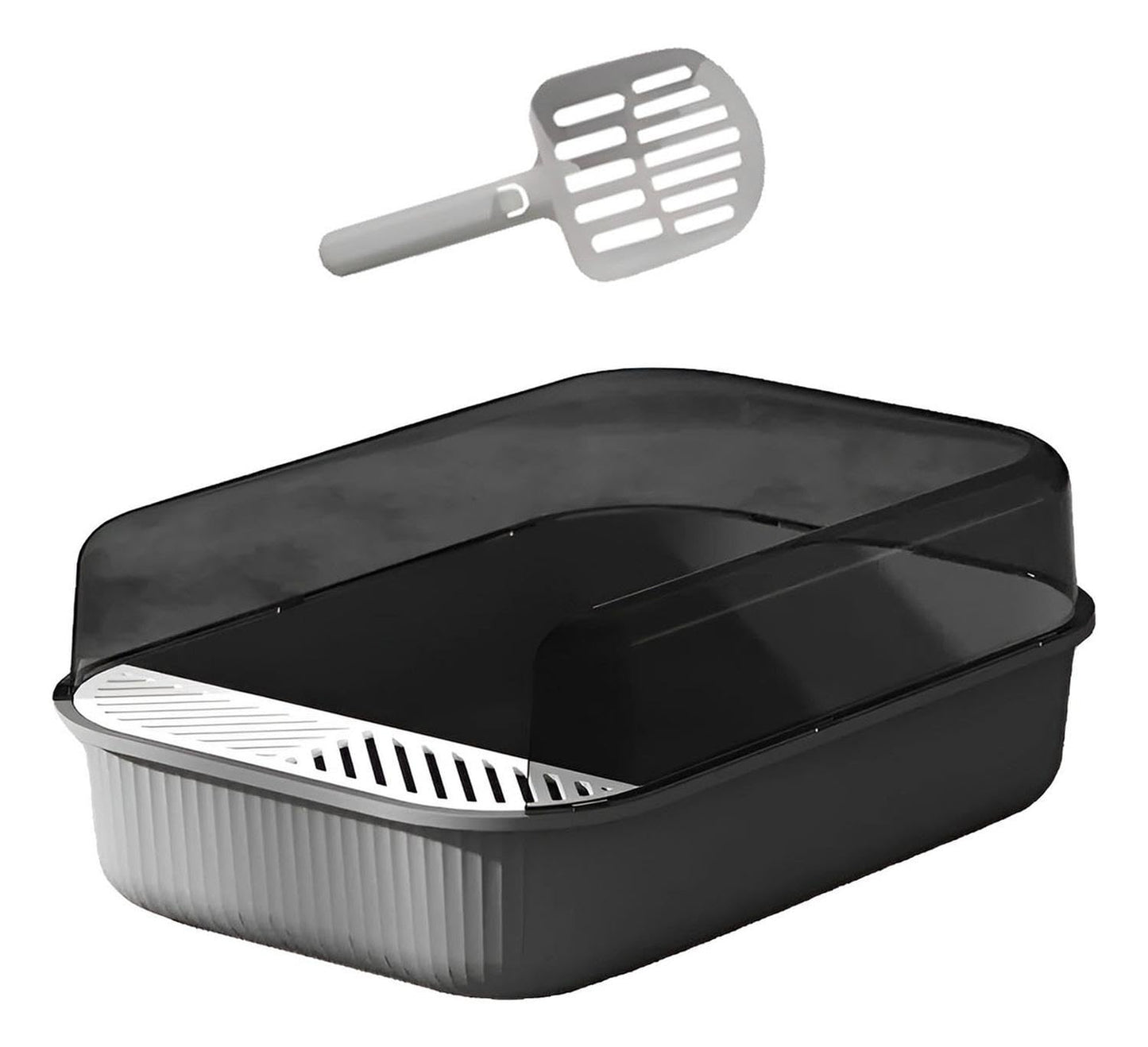 Arenero Grande para Gato MATCHI Negro con Extensión y Pala Limpiadora