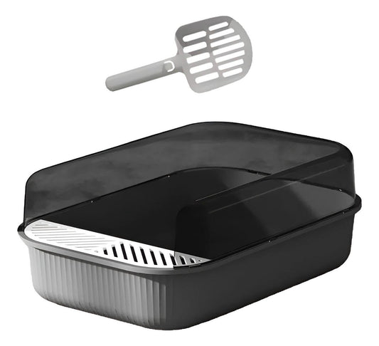 Arenero Grande para Gato MATCHI Negro con Extensión y Pala Limpiadora