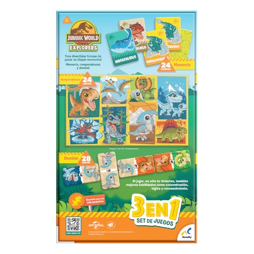 Set de Juegos Novelty Corp Jurassic World Memoria Dominó y Rompecabezas