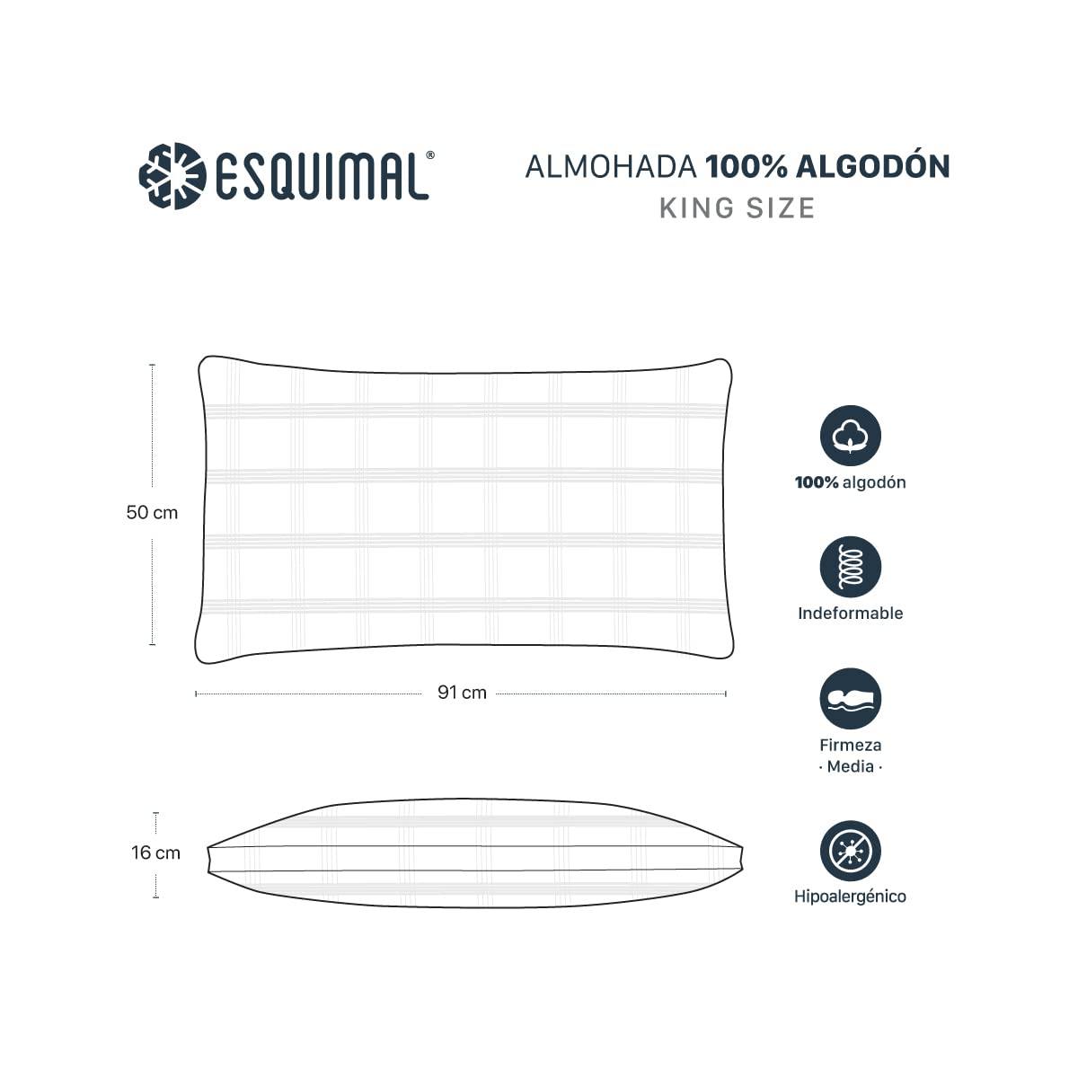 Almohadas Esquimal Blanco 100% Algodón con Relleno Tipo Down Alternative Hipoalergénica (Paquete de 2)