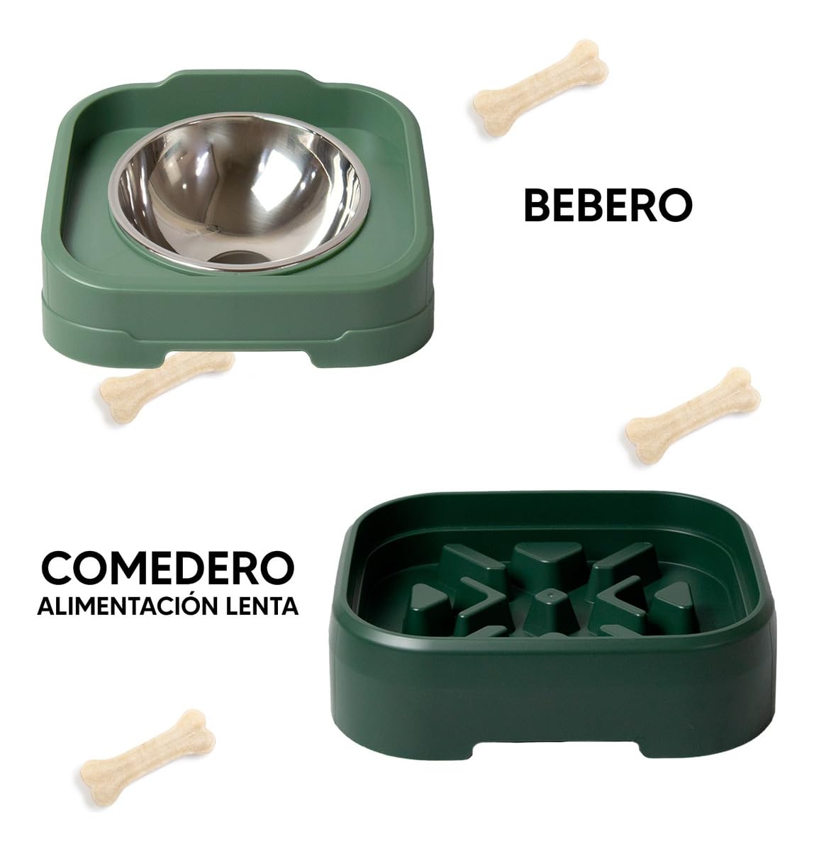 JAUZ IMPROVEMENT Comedero para Perros Antideslizante Acero Inoxidable 2 En 1 (Mod. J0172)