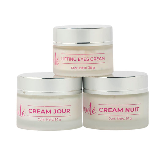 Top Beauté - Kit Skincare Antiedad +40 Cram Jour crema de día facial antiarrugas + crema contorno de ojos Lifting Eyes + Cream Nuit Creama de noche con Ácido Hialurónico Colágeno Vitaminas E, A Antiage