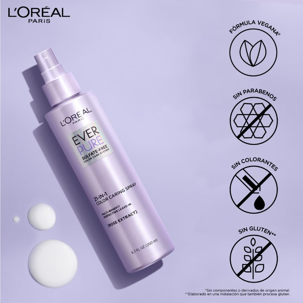 L’Oréal Paris Tratamiento con almendra y almizcle Ever Pure 21 in 1, tiene 21 beneficios en un producto, para todo tipo de pelo teñido, sin Sulfatos, 200ml