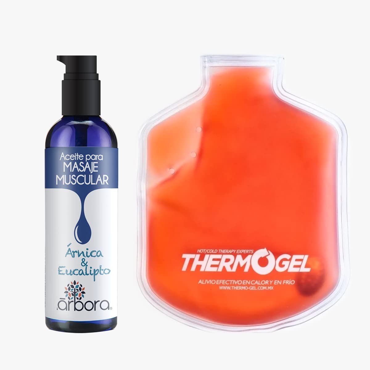 Kit de Aceite para Masaje Muscular Árbora con Árnica y Compresa Térmica Thermogel para Relajación Muscular