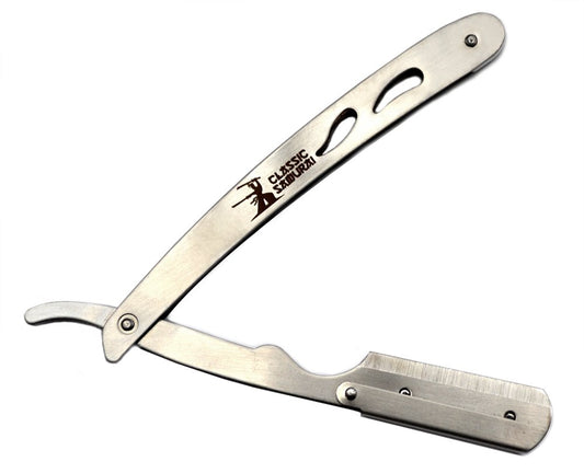 Classic Samurai CS-102 Stainless Steel Professional Barber Straight Edge Razor with 100 Count Derby Single Edge Razor Blades