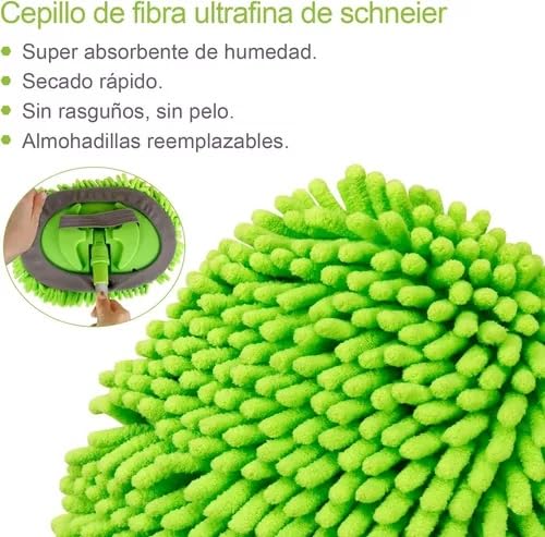 Lavar Carros con Mango Largo Cepillos De Microfibra para Lavar Autos Carro Esponja Set Cepillo para Polvo De Lavado De Coche con Mango Largo 3 Secciones Telescópico Poste Extensible 60-118cm