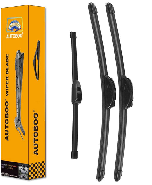 AUTOBOO - Limpiaparabrisas de 61 cm + 51 cm con limpiaparabrisas trasero de 25.4 cm de repuesto para vehículos (paquete de 3)