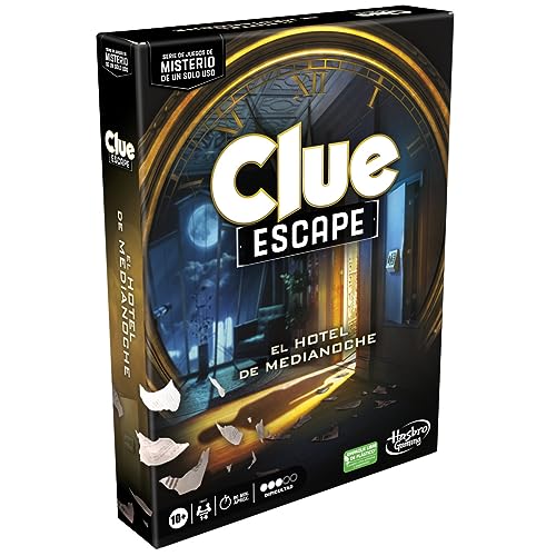 Hasbro Gaming Clue Escape: El Hotel de Medianoche - Juego de Mesa Estilo Escape de la habitación de un Solo Uso para 1 a 6 Jugadores