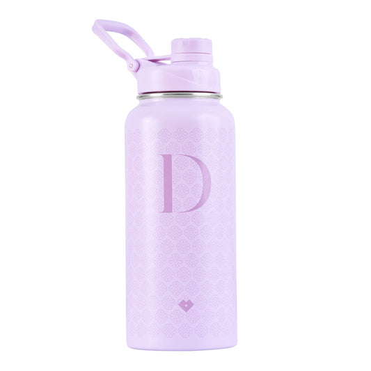LuckyLy Termo de Acero Inoxidable con Iniciales 1 Litro, Doble Aislamiento Térmico y Tapa Hermética Antigoteo, Botella de Agua Motivacional ideal como Regalos para Mujer y Mamá – Modelo Terry, Letra D