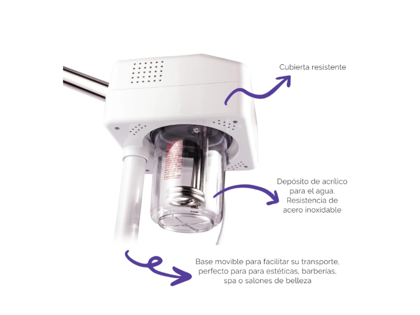 Vaporizador Generación de Ozono con Lupa y Luz Led Pedestal Facial Spa Salon de Belleza Barberia Vapor caliente abre los poros y suaviza la piel Letmex BM3058