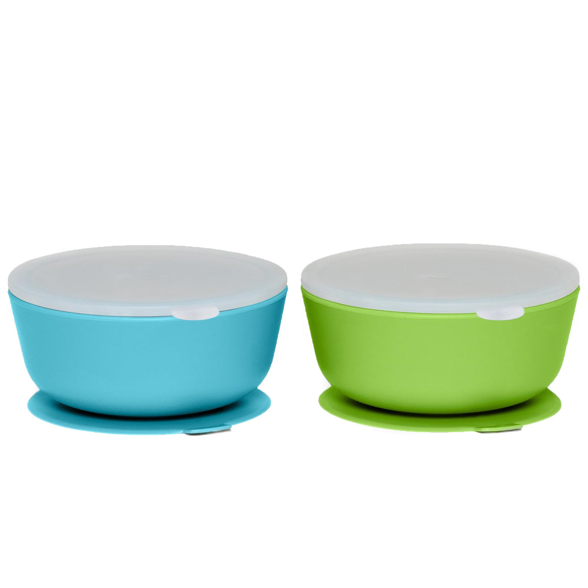 WeeSprout - Cuencos de succión para bebés y niños pequeños (juego de 2), 100% silicona con tapa de plástico, suministros de alimentación a prueba de fugas, vajilla para bebés y microondas con base
