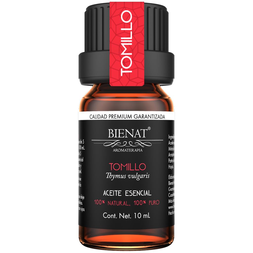 BIENAT AROMATERAPIA Aceite Esencial de Tomillo 10mL | 100% Puro y Concentrado | Ideal para Difusor de Aromas, Humidificador, Aromaterapia, Masajes, Meditación, Jabones y Velas | Esencia Natural en Gotas