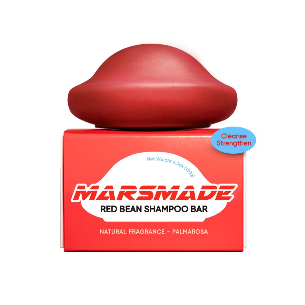 Mars Made Red Bean Shampoo Bar 2.0 - Champú en barra de jabón natural hidratante e hidratante para el color del cabello y nutrición del cuero cabelludo.