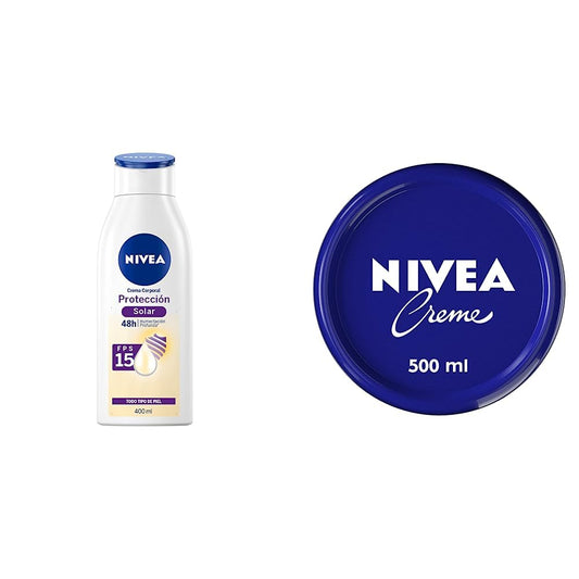 NIVEA Crema Corporal Humectante Protección Solar (400 ml), con Vitamina E y Aloe + Creme, crema humectante multipropósito para el cuerpo