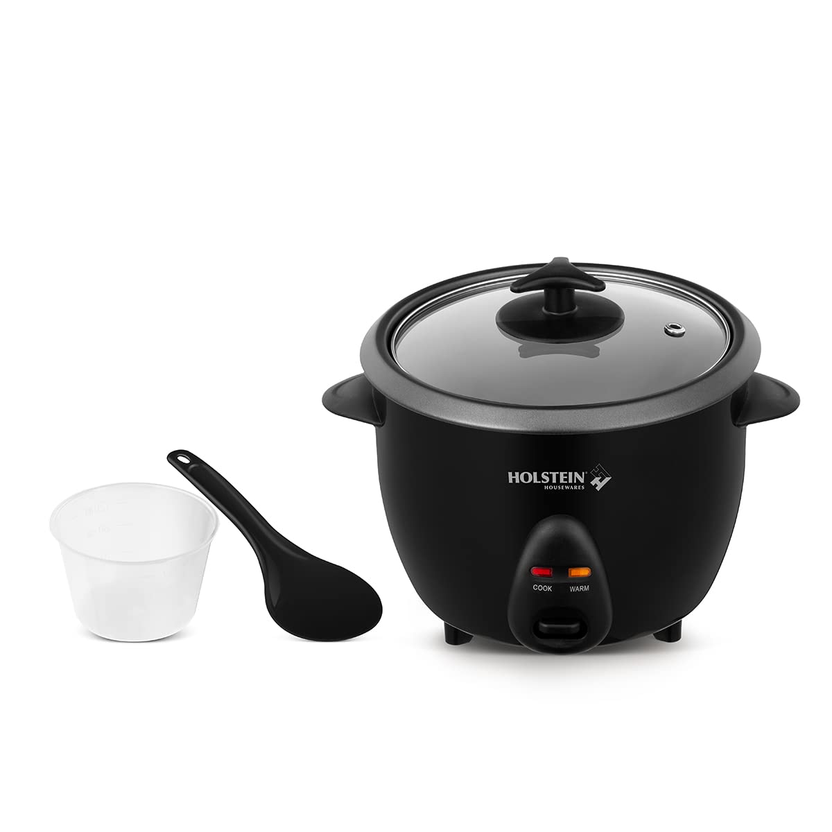 Holstein Housewares - Arrocera cocida de 16 tazas (8 tazas sin cocinar), color negro, operación con un solo toque con funciones de cocinar y mantener caliente, perfecta para arroz, quinua, avena