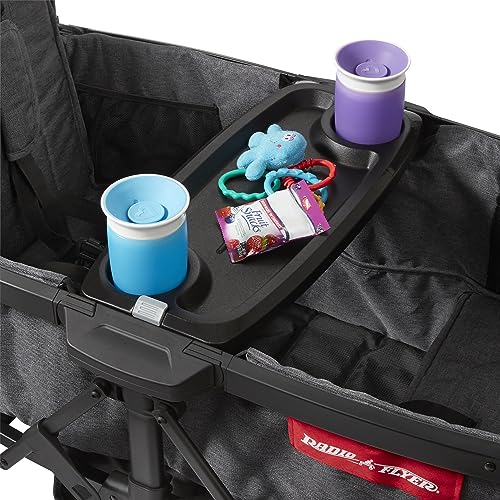 Carriola Vagón Radio Flyer Voya Gris con Asientos Doble Face-to-Face y Capota Ajustable para Protección UV