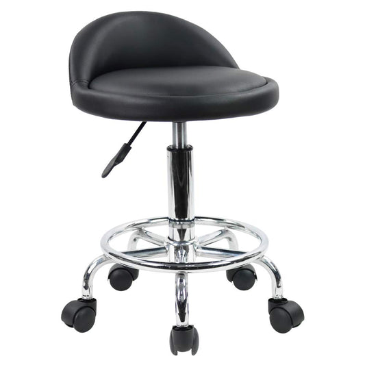 KKTONER Taburete de Cuero Artificial con Respaldo Giratorio Taburete con Ruedas de Altura Ajustable con Ruedas para Pintar Tatuaje Masaje SPA Tienda Taburete de Trabajo con Pedal (Negro)