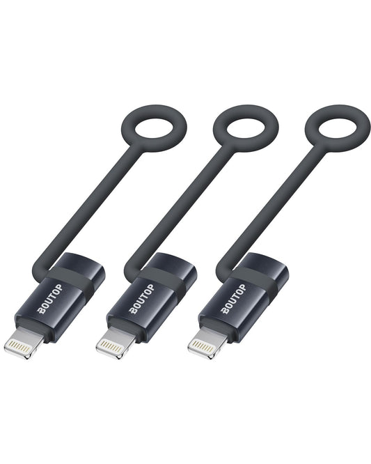 BOUTOP [Certificado MFi] Adaptador USB C a Lightning, tipo C a adaptador Lightning compatible con 36 W PD de carga rápida compatible con iPhone iPad Gris Oscuro, paquete de 3
