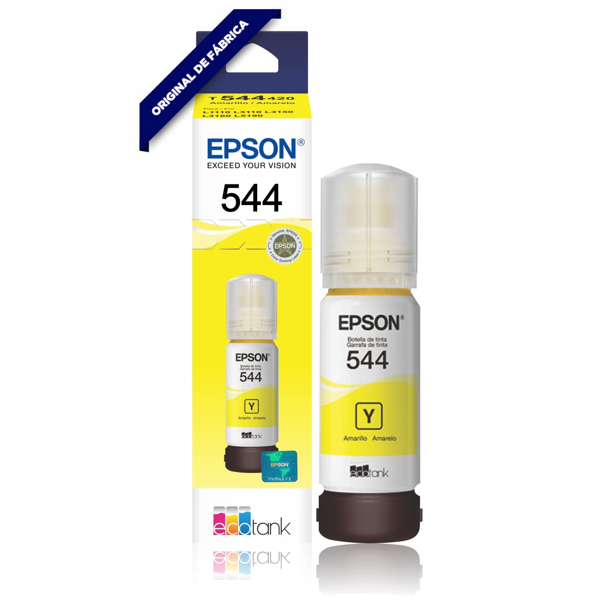 Epson. 4 Pack Botella Tinta T544 L1110 L3110 L3150 Negro, Amarillo, Magenta, Cian 260mL Numero de Parte T544420-AL T544220-AL T544320-AL T504220-AL Compatible con Equipos L3110, L3150 Linea Ecotank
