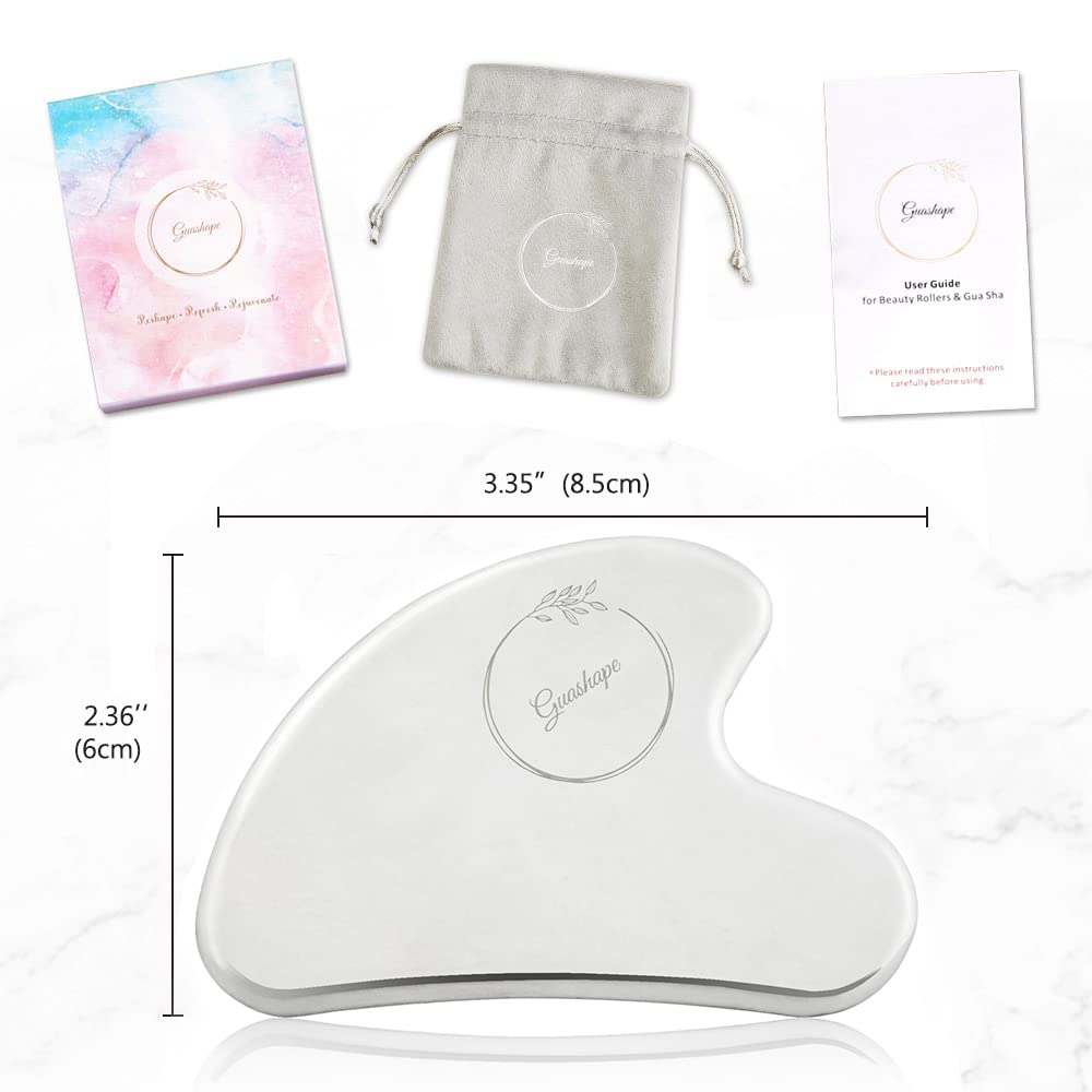 GUASHAPE Gua Sha - Herramientas faciales de acero inoxidable, herramienta Guasha para esculpir la cara, moldear, levantar, apretar, reducir la hinchazón, alivio de tensión, herramienta de masaje Gua Sha de metal para cara y cuerpo, color plateado