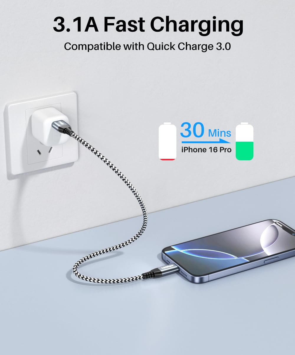 Cable USB C a USB 3.2 Gen 2 de 10 Gbps de transferencia de datos, 3.1A USB a tipo C, carga rápida para iPhone 15 Pro, Samsung Galaxy S20/S10, Sandisk SSD portátil, banco de energía, Android Auto