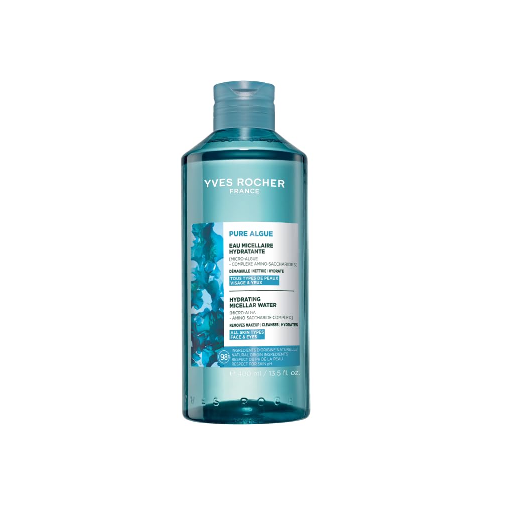 Yves Rocher Pure Algue Agua Micelar Desmaquillante, Hidratante 3 en 1, Piel Normal a Mixta, Fórmula Vegana, 400 ml