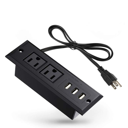 Enchufe empotrado para conferencias con puertos USB, tira de alimentación de mesa, estación de carga de computadora con 2 tomas de corriente y 3 puertos USB (máximo 3,5 A)
