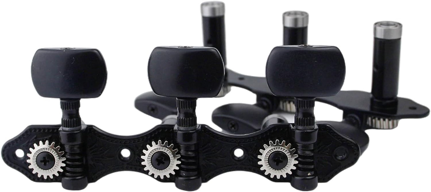 Guyker - Afinadores de guitarra clásica, 1:18, estilo de marco abierto, llaves de afinación para guitarra acústica, clavijas de cuerda de acero, 2 tablones (3+3) (negro, botón negro)