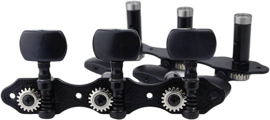Guyker - Afinadores de guitarra clásica, 1:18, estilo de marco abierto, llaves de afinación para guitarra acústica, clavijas de cuerda de acero, 2 tablones (3+3) (negro, botón negro)