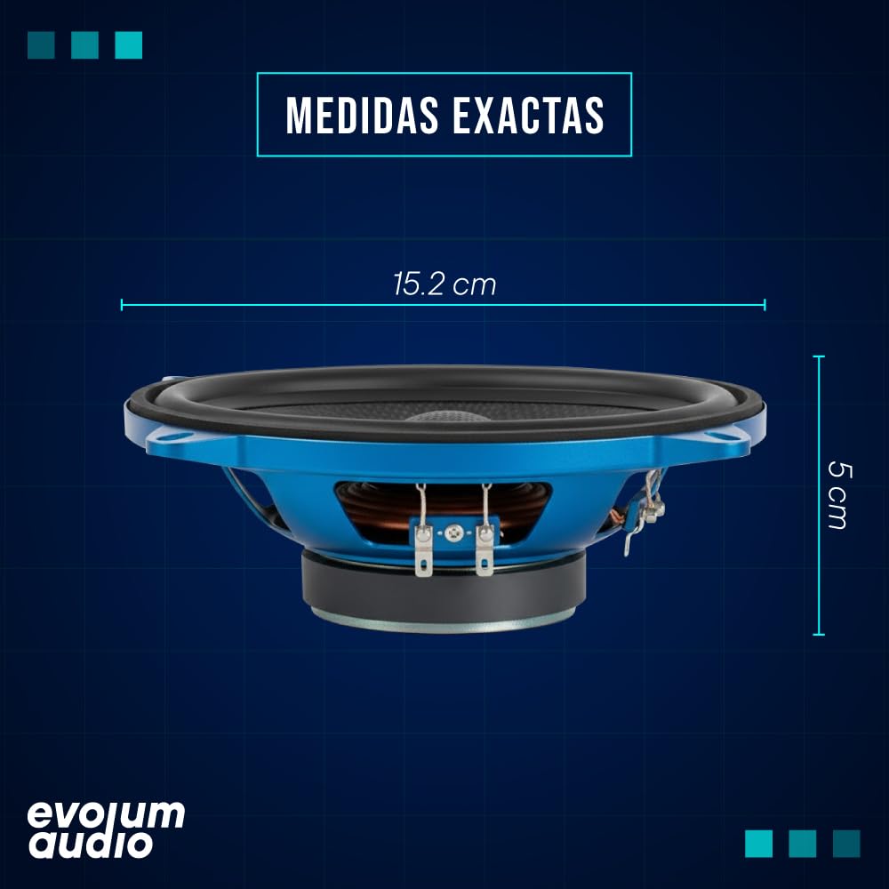 Evolum Audio - Kit Bocinas Medio Rango - Sonido Claro y Potente - Cono de Papel de Titanio - Potencia RMS de 100 W - Materiales de Calidad - Fácil Instalación - Modelo Open Show (4x6 in)