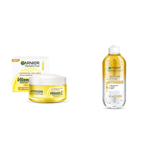 Garnier Skin Naturals Face Express aclara crema hidratante tono uniforme con fps 30 + Garnier Skin Naturals Face Agua Micelar En Aceite, 400 Ml