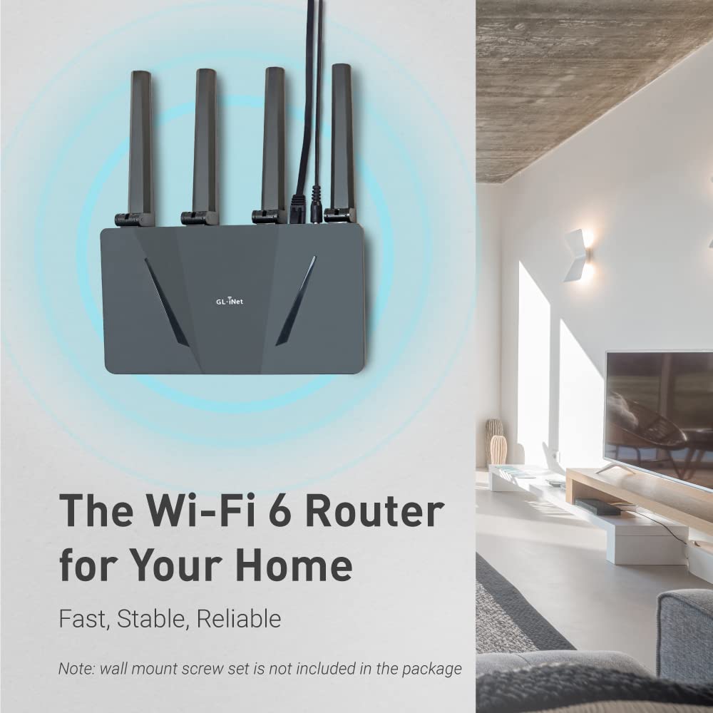GL.iNet GL-AX1800 (Flint) WiFi 6 Router - Enrutador de Internet inalámbrico Gigabit de doble banda | 5 puertos Ethernet de 1G | Hasta 120 dispositivos | OpenVpn&WireGuard