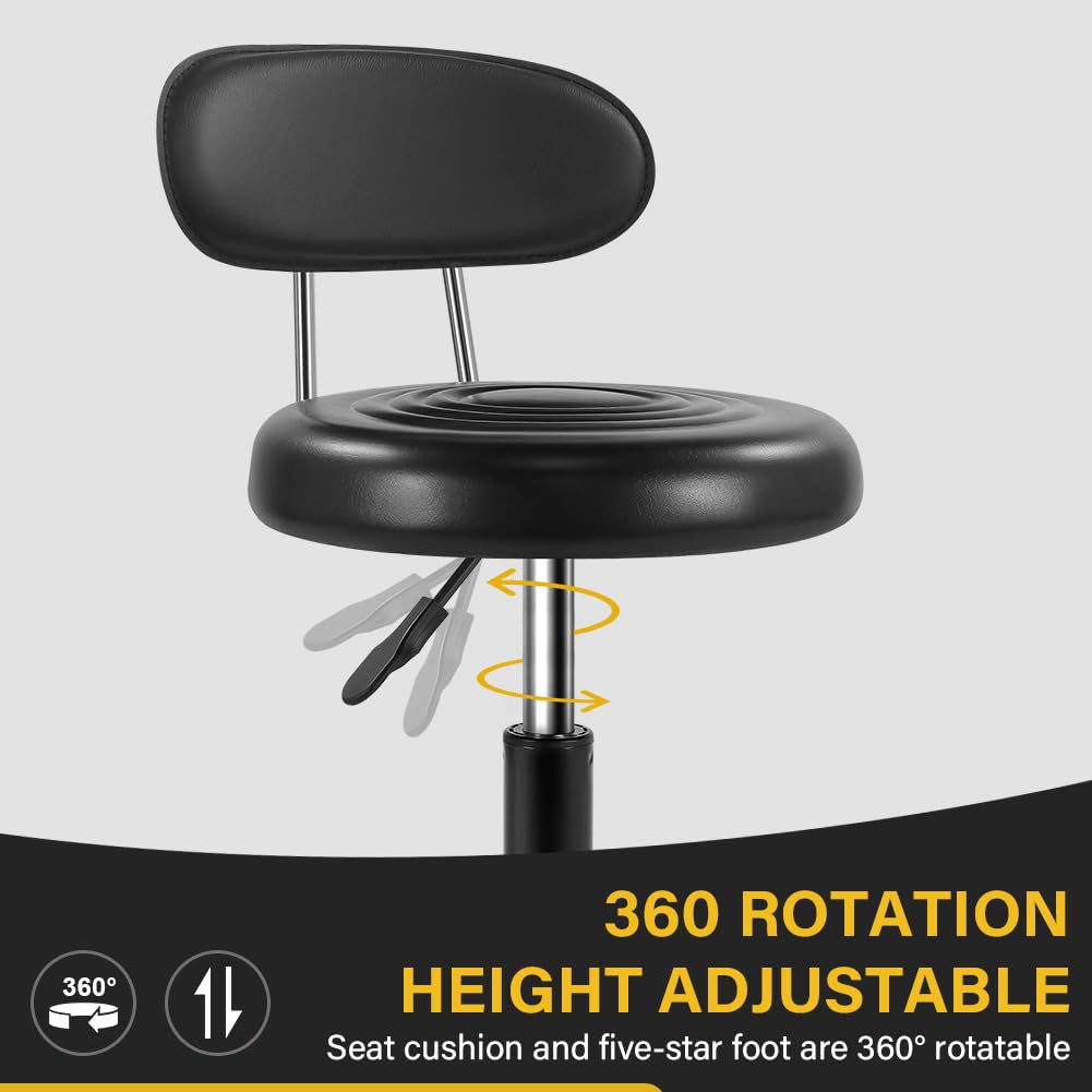 Taburete Giratorio WKWKER Negro con Respaldo Ajustable en Altura para Spa, Salón, Hogar y Oficina