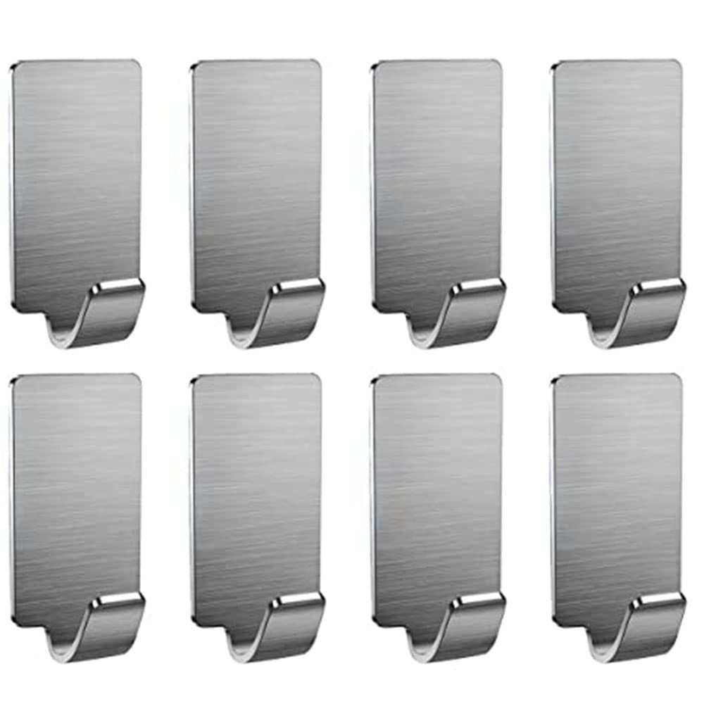 Ganchos de pared autoadhesivos de acero inoxidable 8pcs - (Gancho grande 4.5 * 2.5 * 1.1cm) Ganchos de Metal para Colgar Ropa, Abrigo, Toalla, Llaves, Bolsos, Hogar, Cocina, Baño