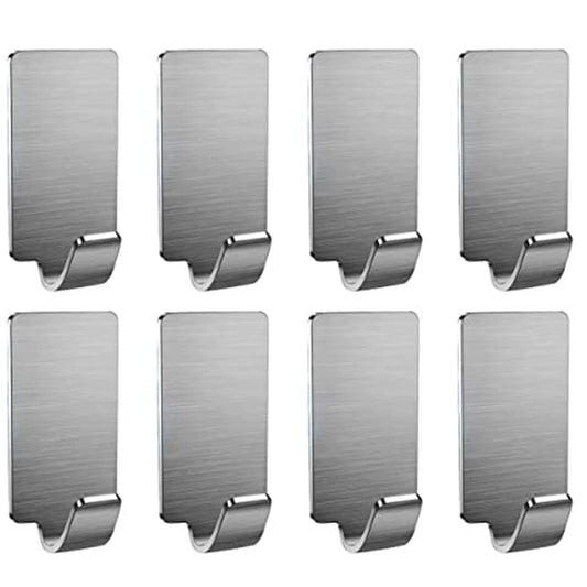 Ganchos de pared autoadhesivos de acero inoxidable 8pcs - (Gancho grande 4.5 * 2.5 * 1.1cm) Ganchos de Metal para Colgar Ropa, Abrigo, Toalla, Llaves, Bolsos, Hogar, Cocina, Baño