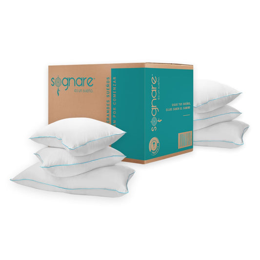 Almohada Sognare Nuo Estándar Relleno Semi Firme con Microfibras de Gel Lavable Hipoalergénica 6 Pack