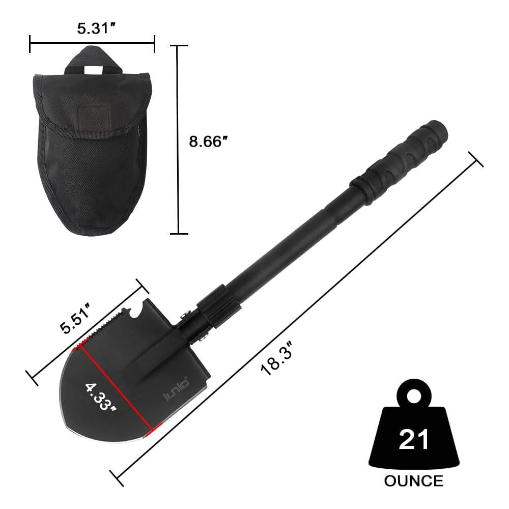 iunio - Pala de supervivencia plegable, herramienta de entrenamiento de grado militar, pala de emergencia plegable para recuperación ante desastres, emergencia de coche, pala multiherramienta con