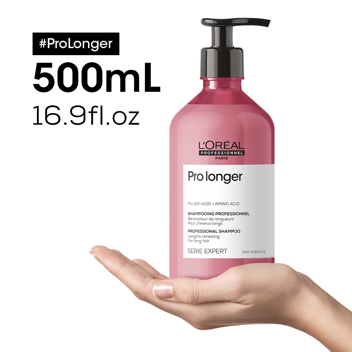 L'Oréal Professionnel Pro Longer | Shampoo| Protege de las puntas abiertas | Para cabello más largo, más sano y más grueso | Con tecnología Filler A100 + aminoácidos | Para todo tipo de cabello | 500ml